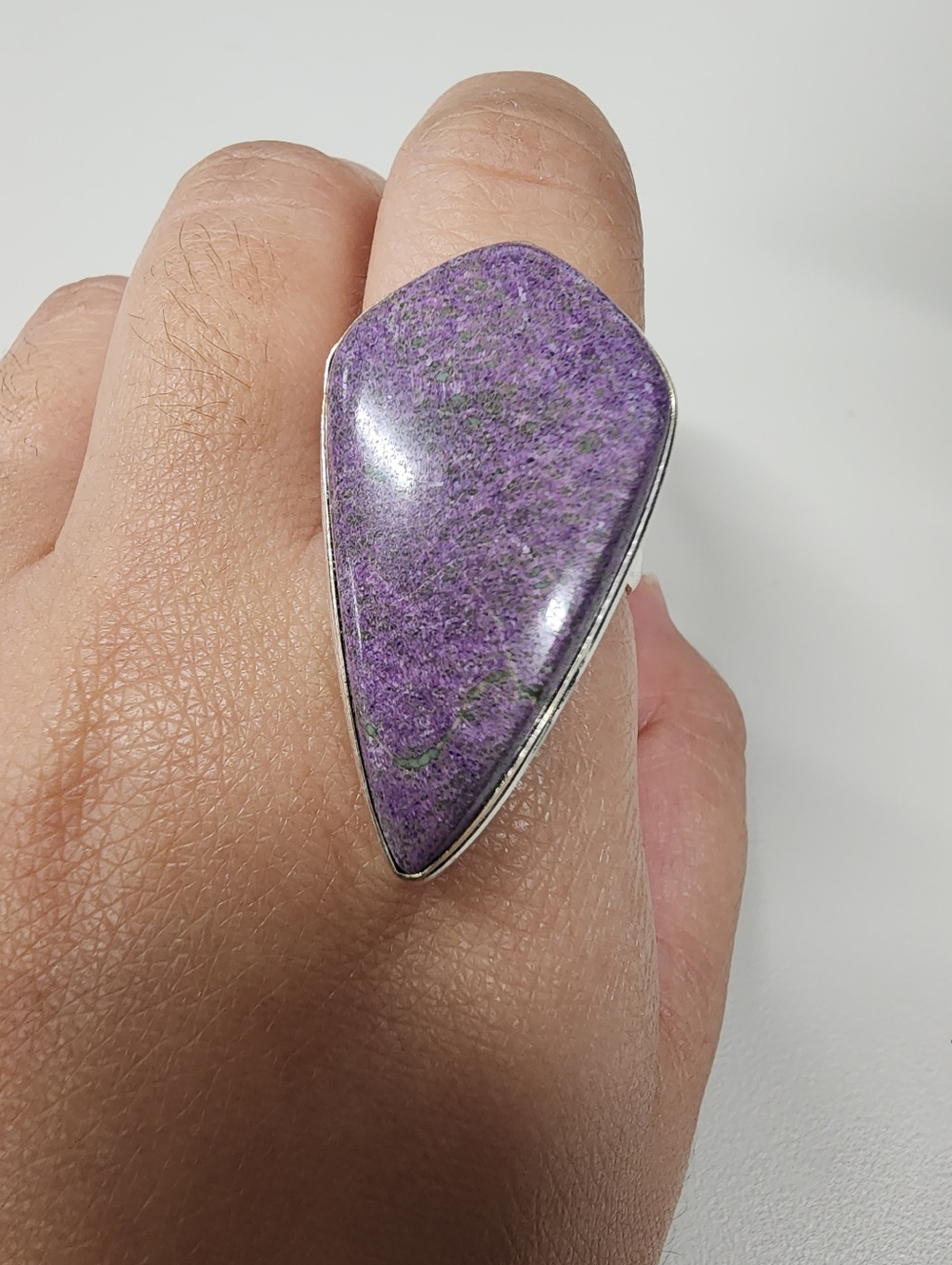 Sz 10 Purple & Green Marbled Resin Stone-look Kite Teardrop Statement Ring Boho